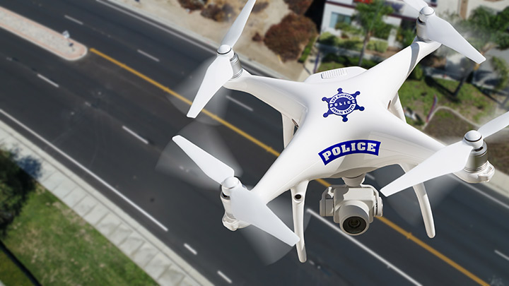 Police drone used for public safety surveillance.