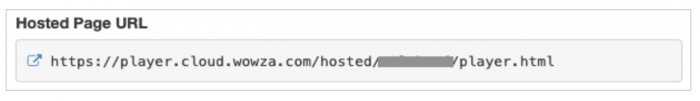 Screenshot showing how to locate the Hosted Page URL for HLS delivery.